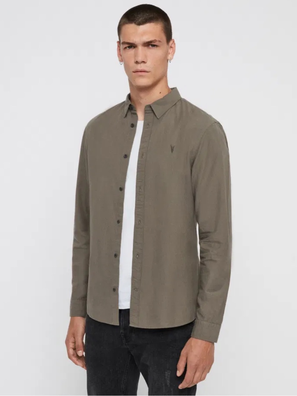 All Saints Men's Azur Long Sleeve Button Down Shirt Men's L Olive *EUC*